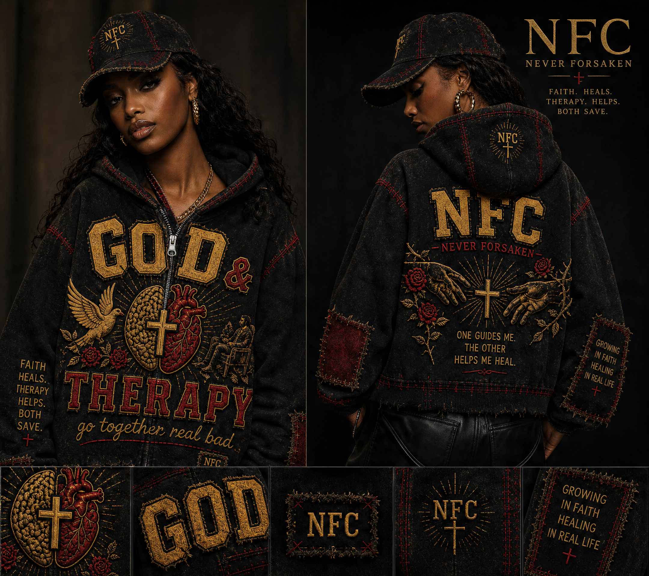 NFC Couture Hoodie with God & Therapy embroidery